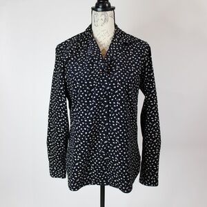 INES DE LA FRESSANGE x Uniqlo Black Floral Corduroy V-neck Collared Button Down
